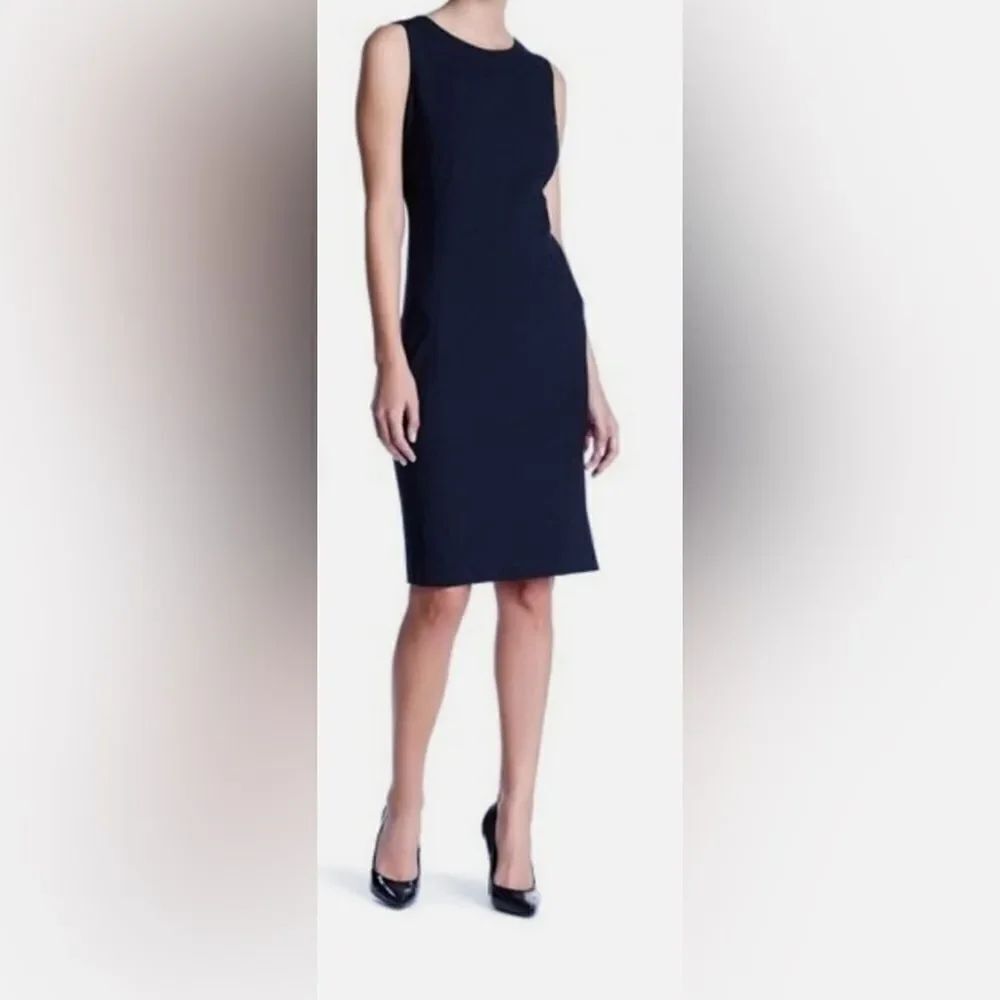 Lafayette 148 Navy Sleeveless Sheath Dress 12 H6